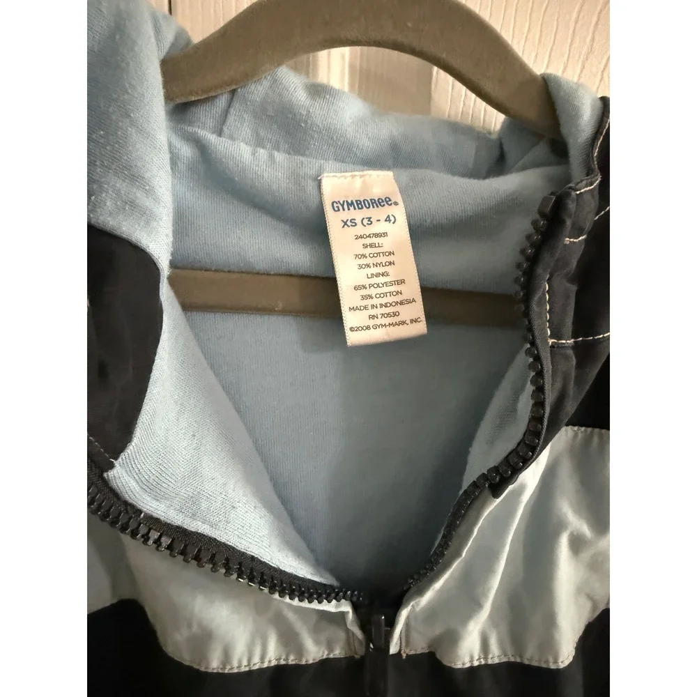 Gymboree Boys Navy Blue‎ Light Blue Stripe Hooded Jacket XS 3/4